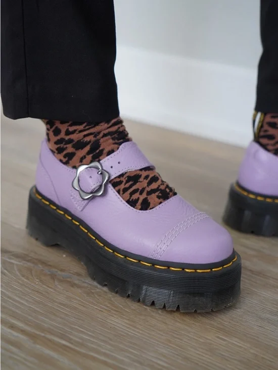 Dr Martens Lilac Addina Flower Buckle Leather Platform Mary Janes - 36 - Picture 2 of 3